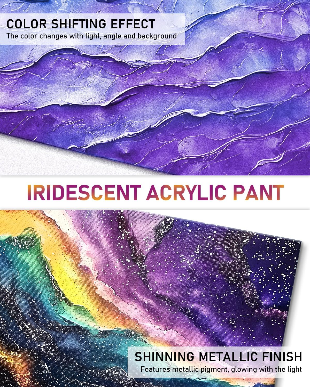 Nicpro 20 Colors Iridescent Acrylic Paint, 8.45oz / 250ml Large Bulk Metallic Acrylic Paint,Color Shifting & Non-Toxic Art Painting Supplies For Canvas Fabric Rock Wood with Paint Knife Color Wheel