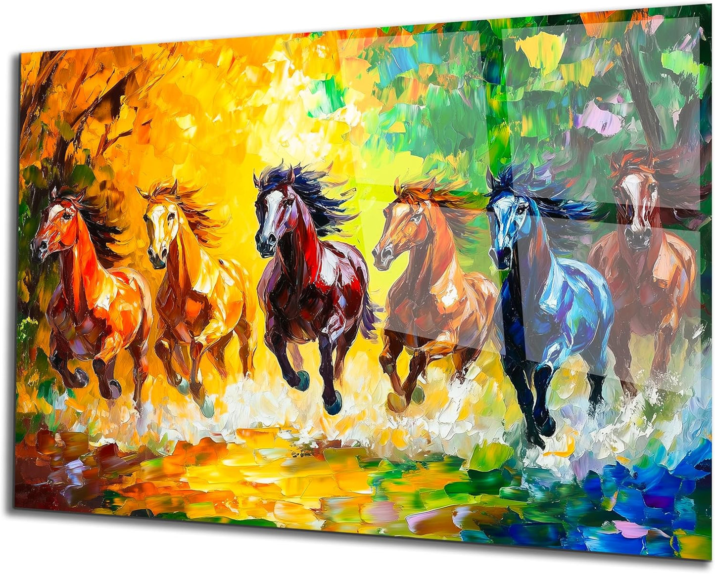 SpiritualHands Horse Glass Wall Art Oil Painting for Living Room, Tempered Glass Modern Prints Decor, Large Vivid Color Panel for Bedroom, Kitchen, or Office
