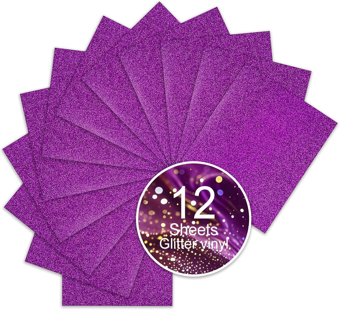 Fuchsia Glitter HTV Sparkly Heat Transfer Vinyl – 12 Pcs 12x10Inch Iron-On Vinyl Sheets for T‑Shirts & DIY Craft Gifts, Easy to Cut & Weed, No‑Flake & Washable, Work with All Cutter Machines