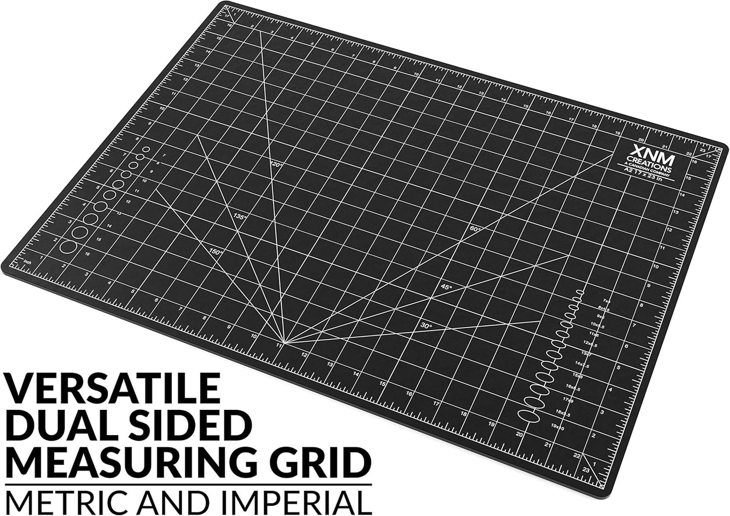 XNM Premium Self Healing Cutting Mat - 18 Inches by 24 inches - A2, 3 Layer Quality PVC Construction - Dual Sided, Imperial and Metric Grid Lines - Perfect for Cutting, Sewing, and Crafts