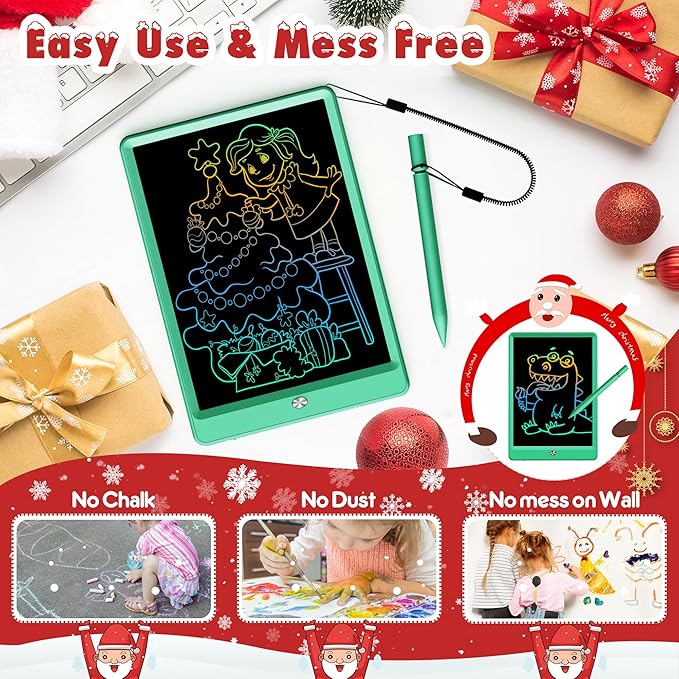FLUESTON LCD Writing Tablet, Doodle Board Toys Gifts for 3-8 Year Old Girls Boys, 10 Inch Colorful Electronic Board Drawing Pad for Kids, Gifts for Toddler Educational Learning Travel Christmas, Green