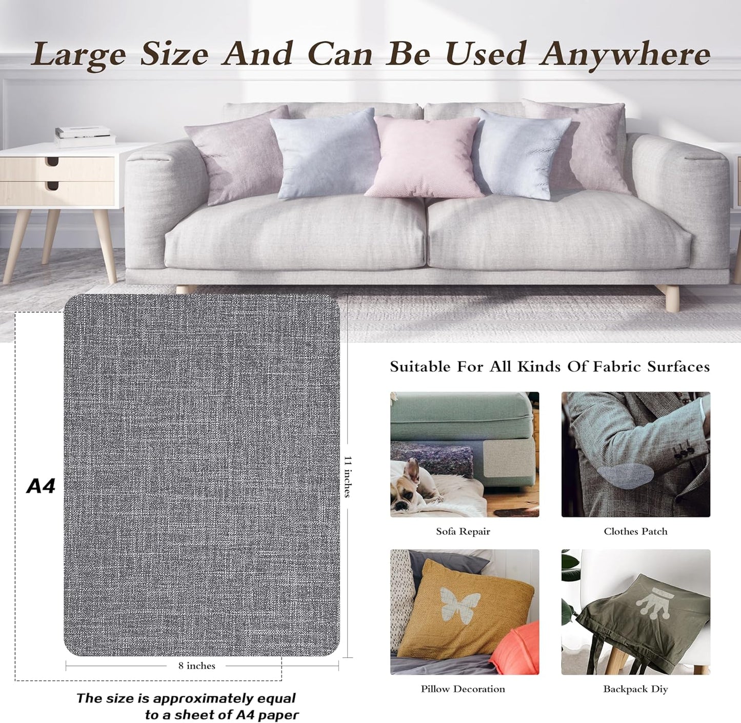 KING MOUNTAIN Fine Linen Repair Patches, 2 PCS, 8" x 11", Dark Grey, Self-Adhesive, Polyester, Rectangular, Linen Patch