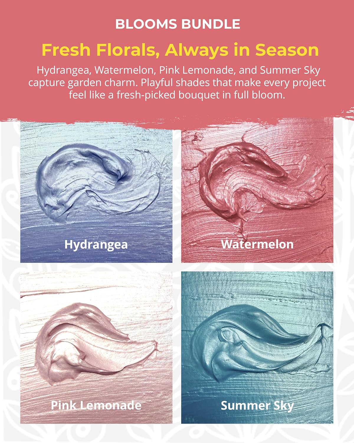 The Crafter's Workshop Stencil Butter - Blooms Acrylic Paint Set - Boutique Metallic Texture Paste for Art, Canvas, Journals, & Cards - 4 x 2oz Jars