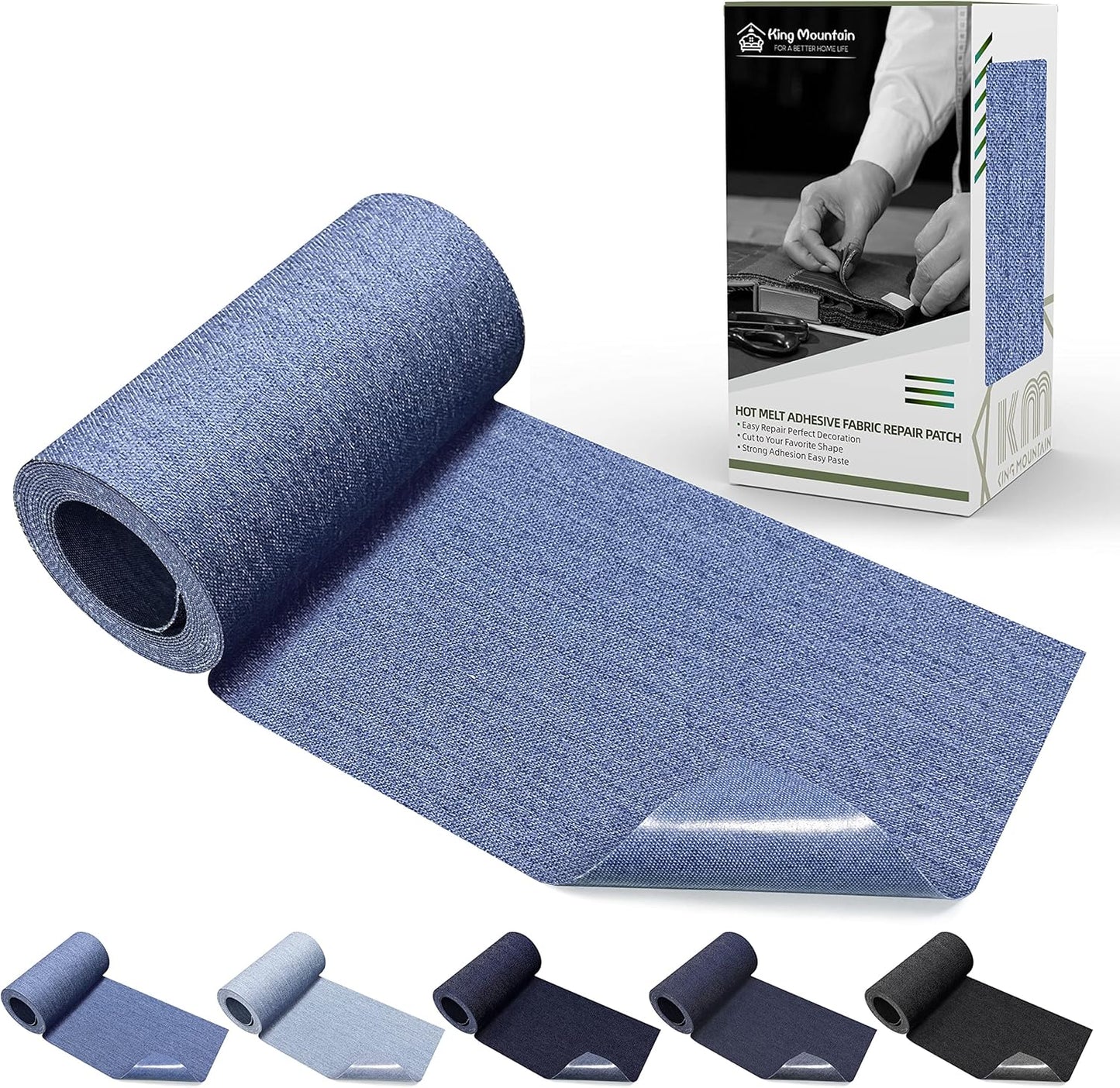 KING MOUNTAIN Iron-on Repair Patch,3"x60"100% Cotton Denim Iron-on Repair Patch, Jeans and Clothing Repair and Decoration Kit (Sky Blue)