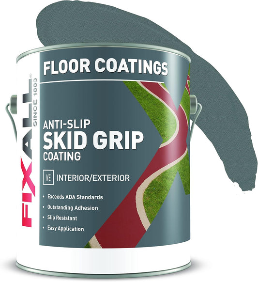FIXALL Skid Grip Anti-Slip Coating, 1 Gallon, Slate, Exceeds ADA Standards, Ideal for Safety Areas, Slip-Resistant Pavement, Cement & Concrete Paint