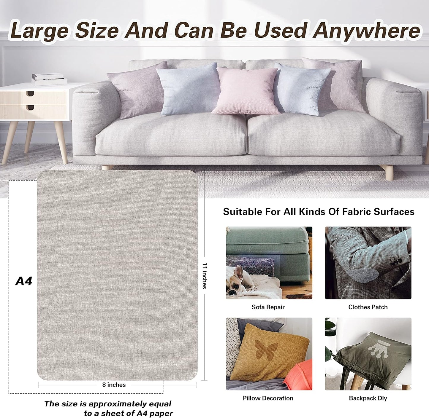 KING MOUNTAIN Fine Linen Repair Patches, Self-Adhesive Linen Fabric Patches, 8X11 inch 2 PCS, Multi Color, Can be Used for Linen Sofa Repair and Linen Clothes Repair(Rice Coffee,8" x 11"-2PCS)