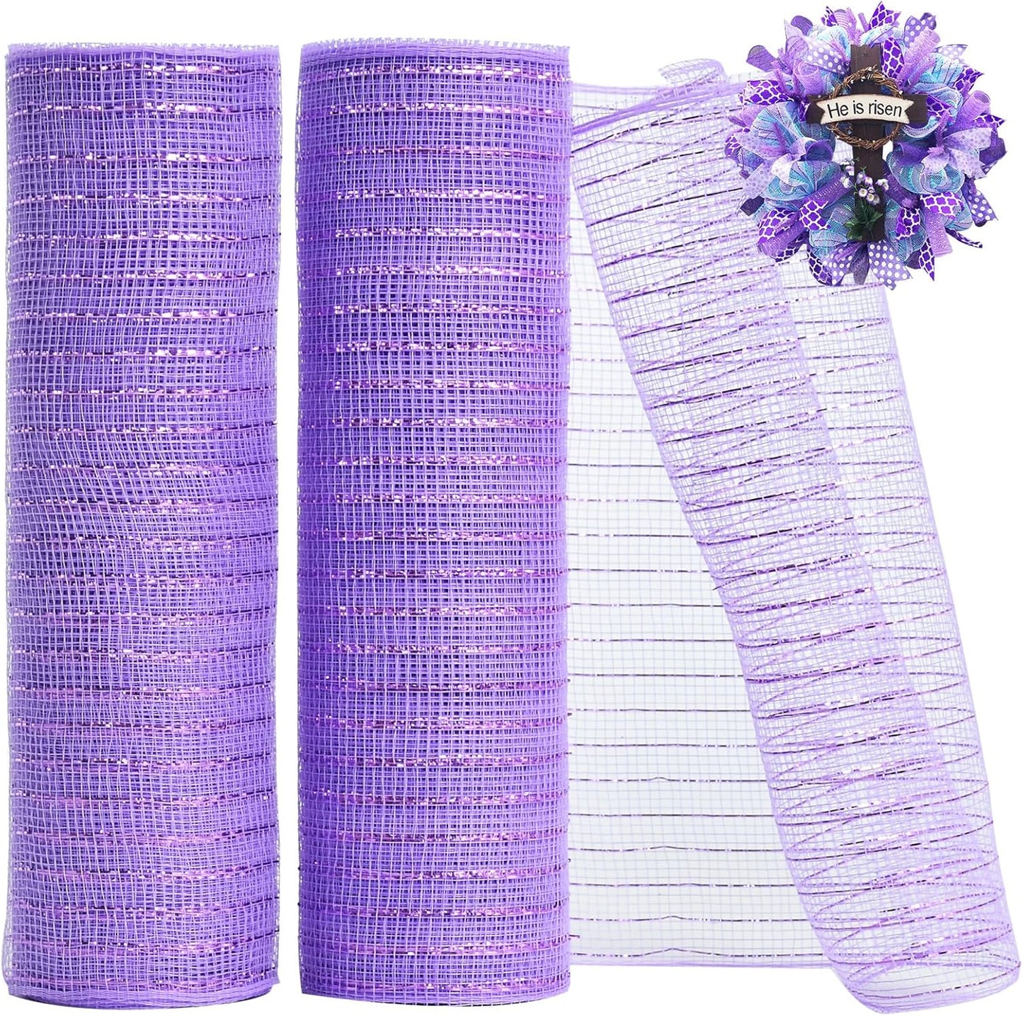 TONIFUL 2 Rolls 10 Inch Lavender Purple Decorative Mesh Ribbbon Rolls, Fabric Mesh with Foil for Wreath Supplies, Front Door Wreath Tree Decor Christmas NewYears Halloween Decoration (10 yds/roll)