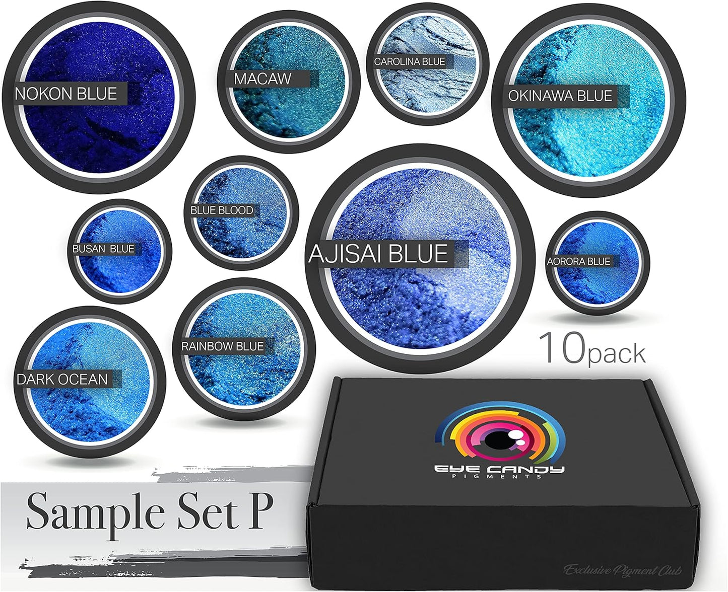 Eye Candy Pigments Blue Mica Pigment Powder Set P - Mica Powder for Epoxy Resin Art - Woodworking - Cosmetic Grade Mica Powder - Bath Bombs - Pigment Powder Variety Pack - 50g - Non-Toxic - Skin Safe