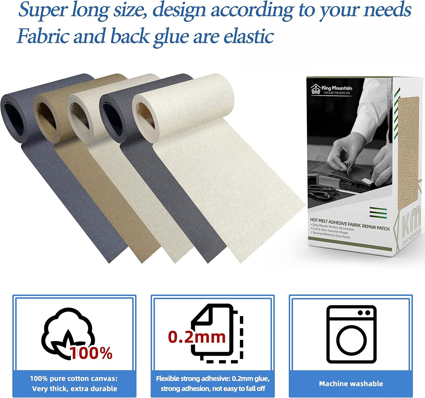 KING MOUNTAIN Canvas Iron on Patch,3"×60",Waterproof 100% Cotton Fabric Repair Patch,Used for Various Sofa,Tent,Clothes,Seats,Suitcases (Camel)