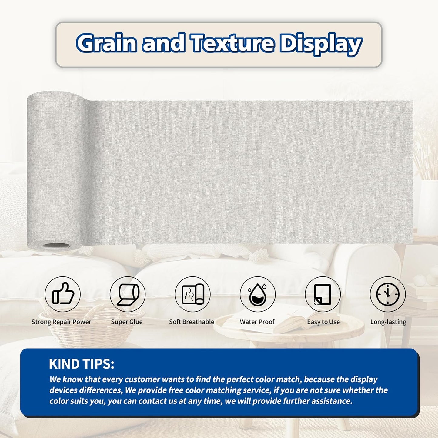 KING MOUNTAIN Linen Repair Patches, Self-Adhesive Linen Fabric Patches, 4 X 63 inch Extra Size, Multi Color, Can be Used for Linen Sofa Repair and Linen Clothes Repair (Beige)