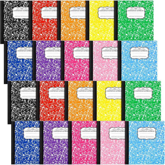 Seajan 20 Pack Composition Notebooks, Wide Ruled Paper, 7-1/2" x 9-3/4" Marble Hard Covers, 60 Sheets, Composition Notebooks Bulk for Students Back to School Adults Office Supplies(Colorful)