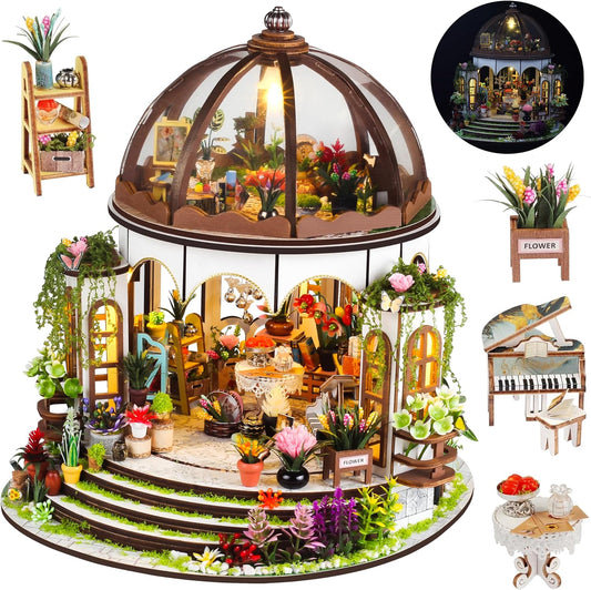 ISSEVE Book Nook Kit, Miniature House Kit with LED Light, Wood Garden DIY Mini House Building Kit, Tiny Dollhouse Home Decor, Halloween Christmas Birthday Crafts Gifts for Adults (Hanging Garden)