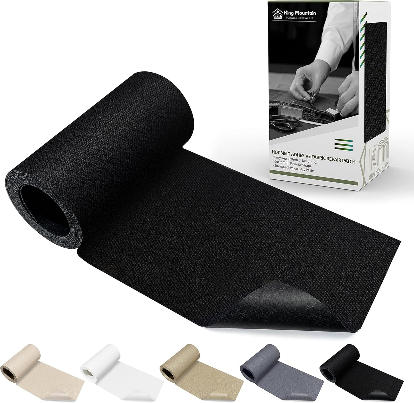 KING MOUNTAIN Canvas Iron on Patch,3"×60",Waterproof 100% Cotton Fabric Repair Patch,Used for Various Sofa,Tent,Clothes,Seats,Suitcases (Black,Waterproof)