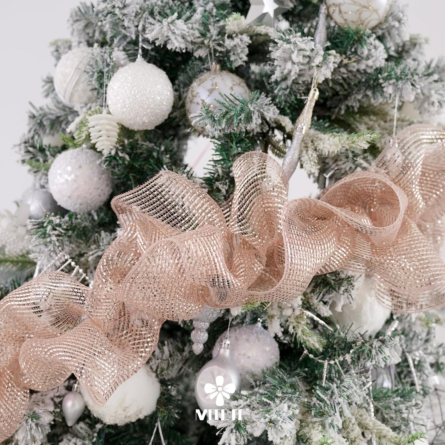 MEEDEE Rose Gold Deco Mesh 10 Inch Deluxe Wide Foil Metallic Pull Up Mesh Rose Gold Decorative Mesh Ribbon for Christmas Tree, Wreaths, Garland, Gift Wrapping, Bows Making (30 Feet)