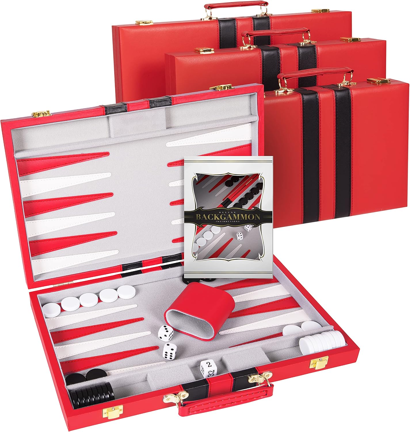 Backgammon Set 18 inch, Large - Classic Board Game for Adults and Kids with Premium Leather Case - Includes Strategy & Tip Guide (Red)