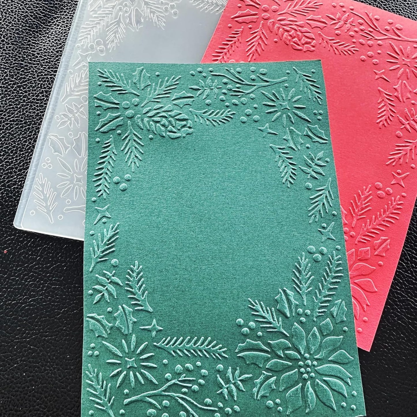 Arbuya 3D Christmas Plastic Embossing Folders for Card Making 3 d Evergreen Holly Leaves Frame Embossing Folder for Gift Tag Paper Crafting Home Decoration 5"x7"