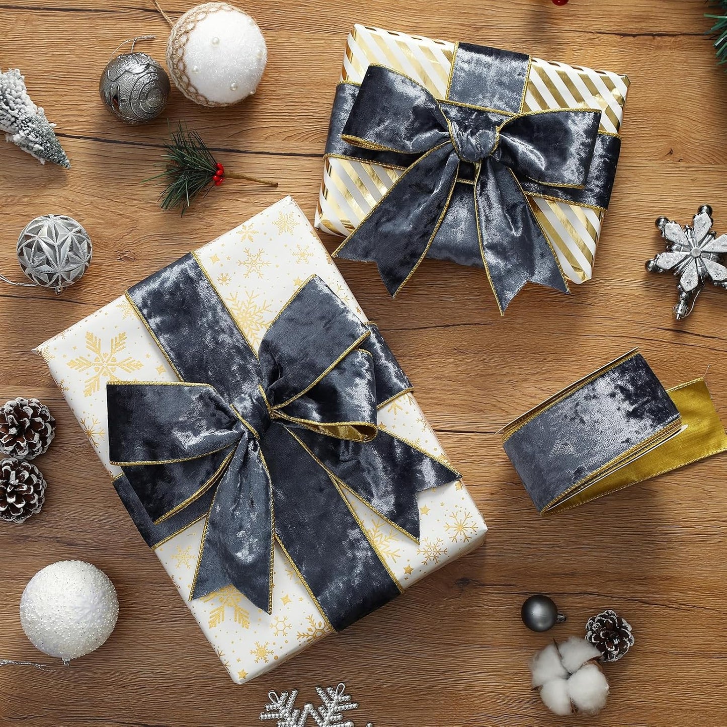 Dusty Blue Christmas Velvet Ribbon Wired (2.5" × 15 Yards) - Christmas Ribbon for Christmas Tree Decoration/Gift Wrapping/Crafts Wreaths Supplies