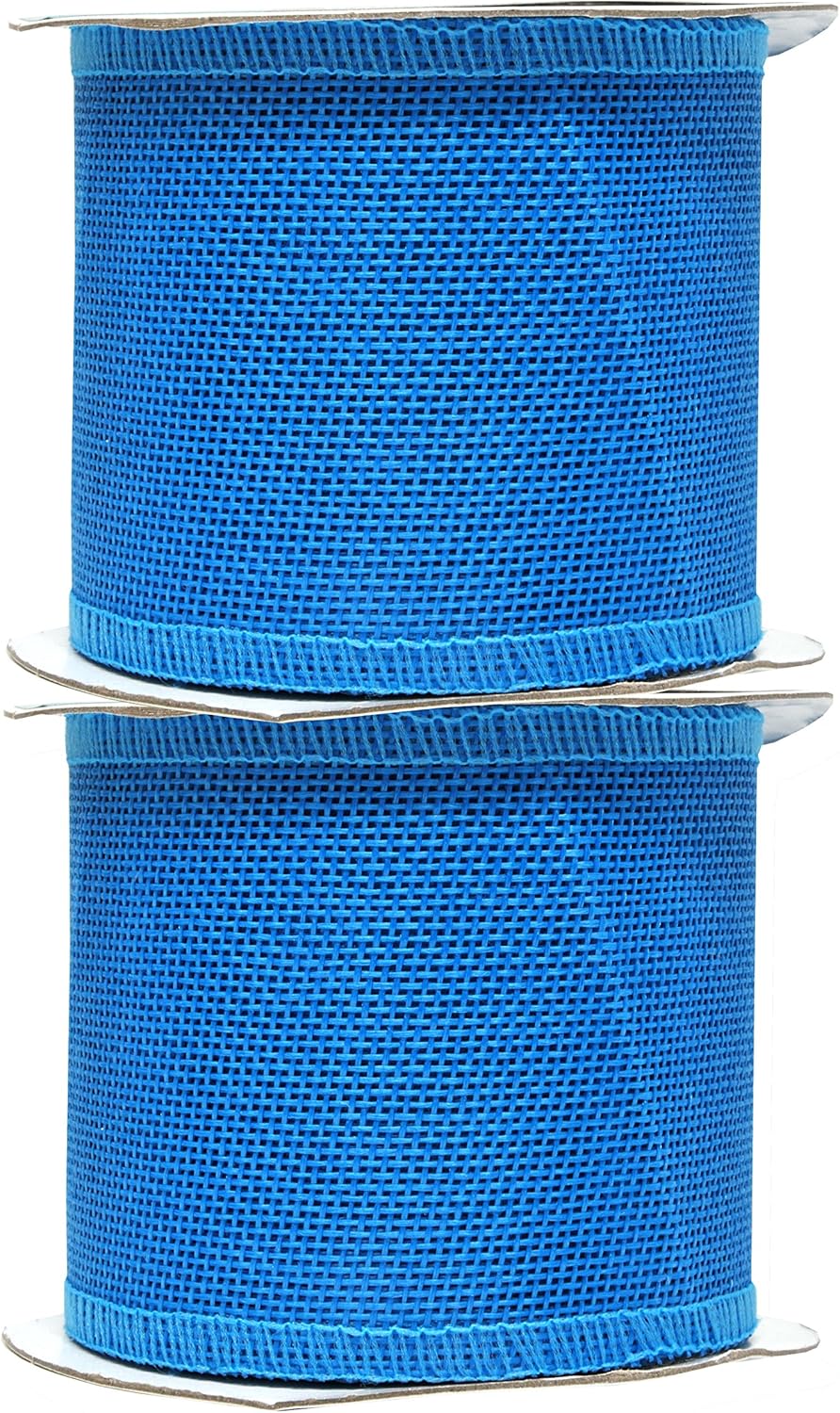 Sky Blue Burlap Ribbon 3 Inch 2 Rolls 20 Yards Unwired Rustic Jute Ribbon for Crafts, Mason Jars, Weddings, Party Decoration; by Mandala Crafts