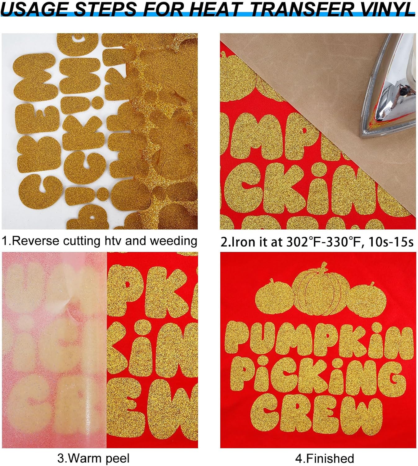 FUNKAKA Glitter Golden HTV Heat Transfer Vinyl Rolls, 12" x 8ft PU Iron on Vinyl for T-Shirt Golden Glitter HTV Vinyl for All Cutter Machines Easy to Cut & Weed for Heat Vinyl Design