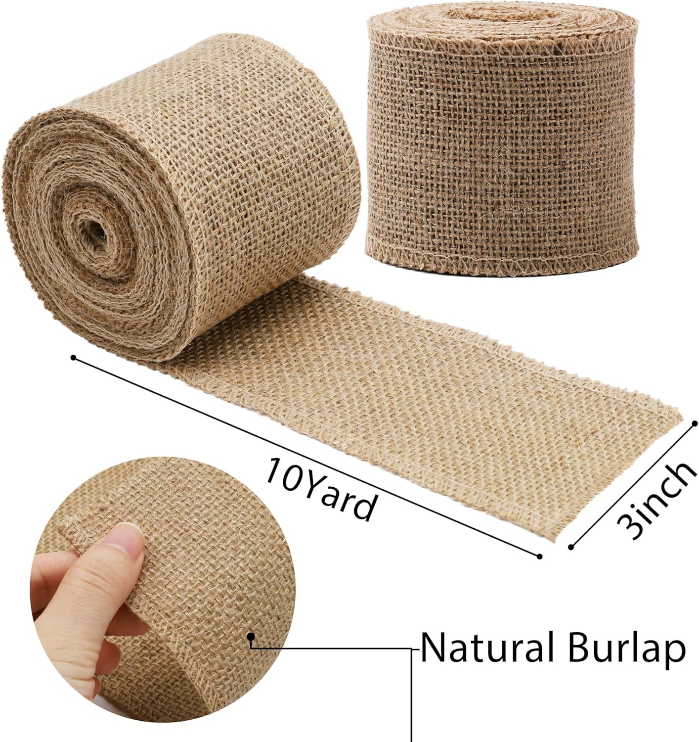 LaRibbons 2 Pcs 3 Inch Burlap Wide Fabric Craft Ribbon,10 Yard Per Roll, Natural Brown Ribbon for Bow Crafting,Wreath-Making, Tree Decoration