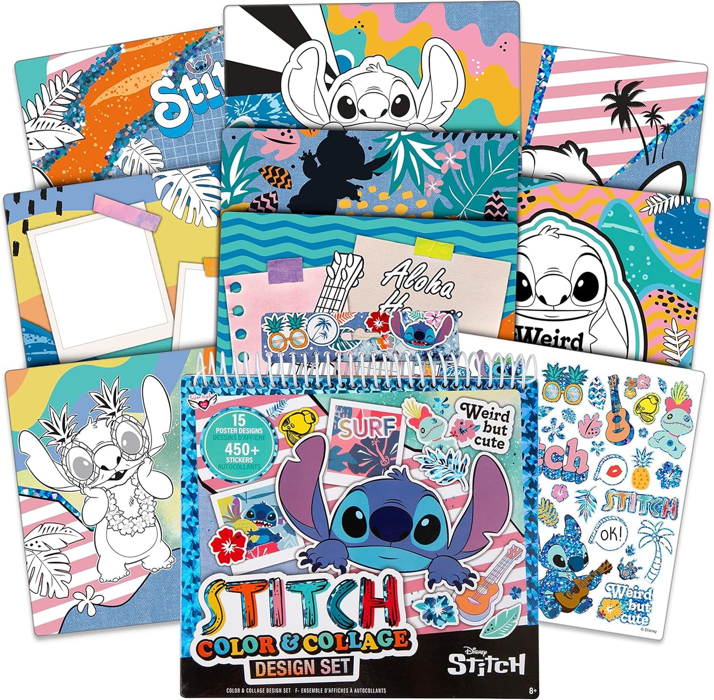 Fashion Angels Disney Stitch Color & Collage Design Set, Includes 15 Colorable Posters & 7 Sticker Sheets, Ideal Crafts Activity for Kids Ages 8 and Up