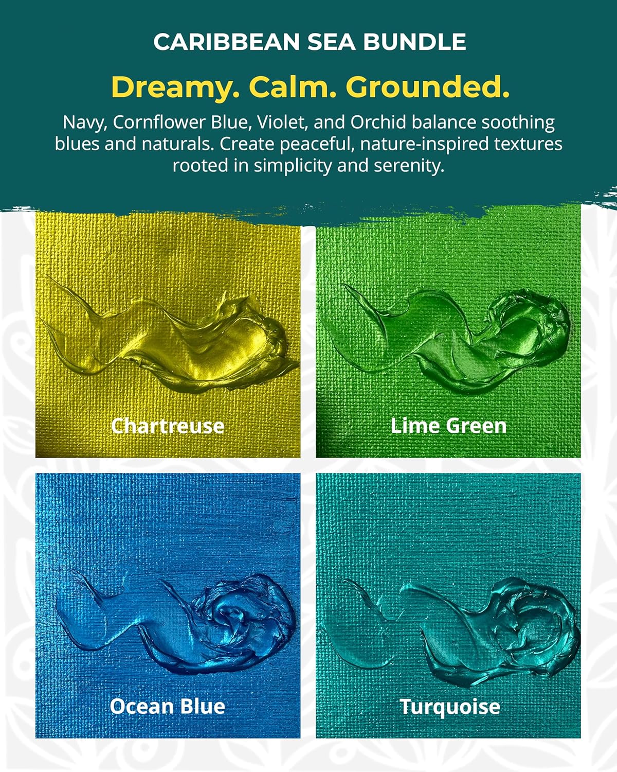 The Crafter's Workshop Stencil Butter - Caribbean Sea Acrylic Paint Set - Boutique Metallic Texture Paste for Art, Canvas, Journals, & Cards - 4 x 2oz Jars