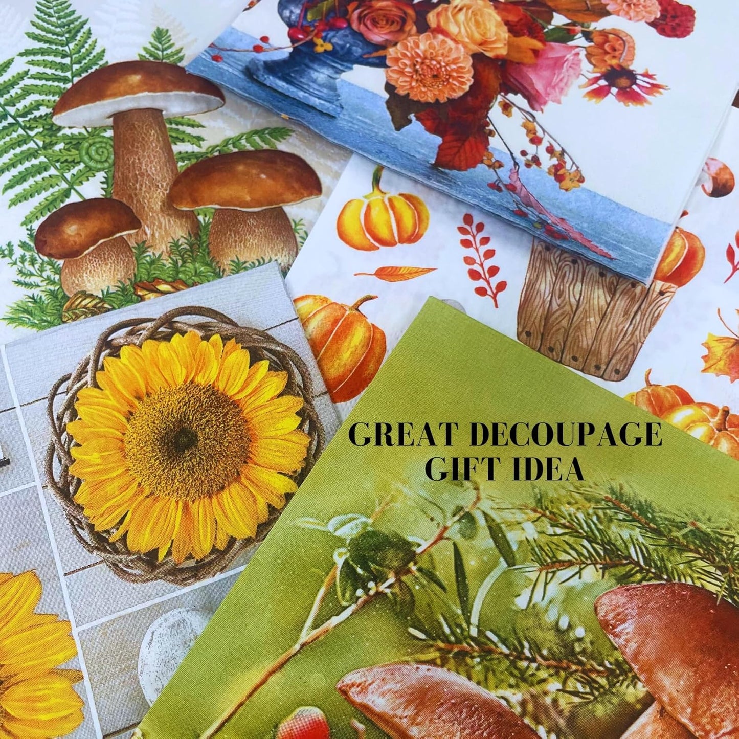 Mystery Pack Decoupage Paper Napkins, 20-ct Assorted Surprise Napkins, Decorative Napkins for Art Craft Junk Journal, Scrapbooking, 20 Different Fall Designs