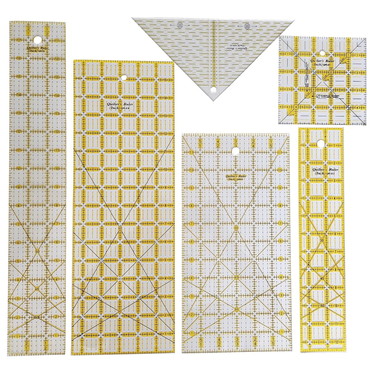 HONEYSEW Quilting Templates Acrylic Sewing Ruler with Non-Slip Rings for Quilting and Sewing Fabric Cutting Angles Rectangle Ruler (6PCS Set)