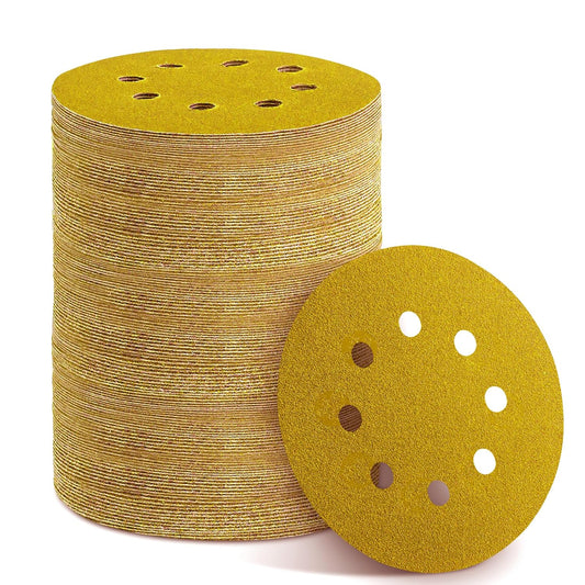 150PCS 60 Grit Gold Sanding Discs, 5-Inch 8-Hole Sandpaper for Random Orbital Sander,for Automotive or Woodworking