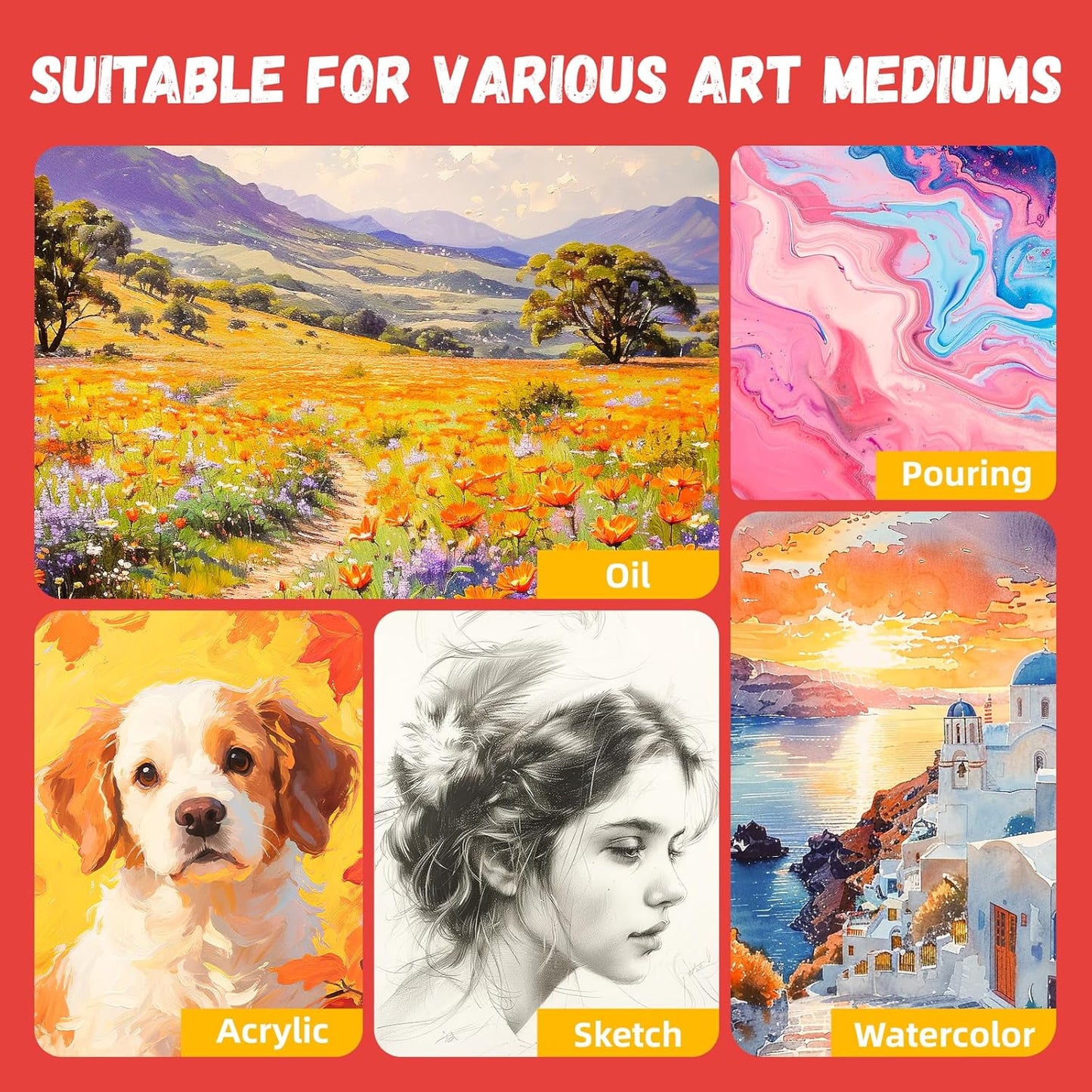 Simetufy 18 x 24 inch 5 Pack Canvas Panels Large Flat Canvas Boards for Painting - Gesso Primed Acid-Free 100% Cotton for Acrylics Oil Watercolor Tempera Paints