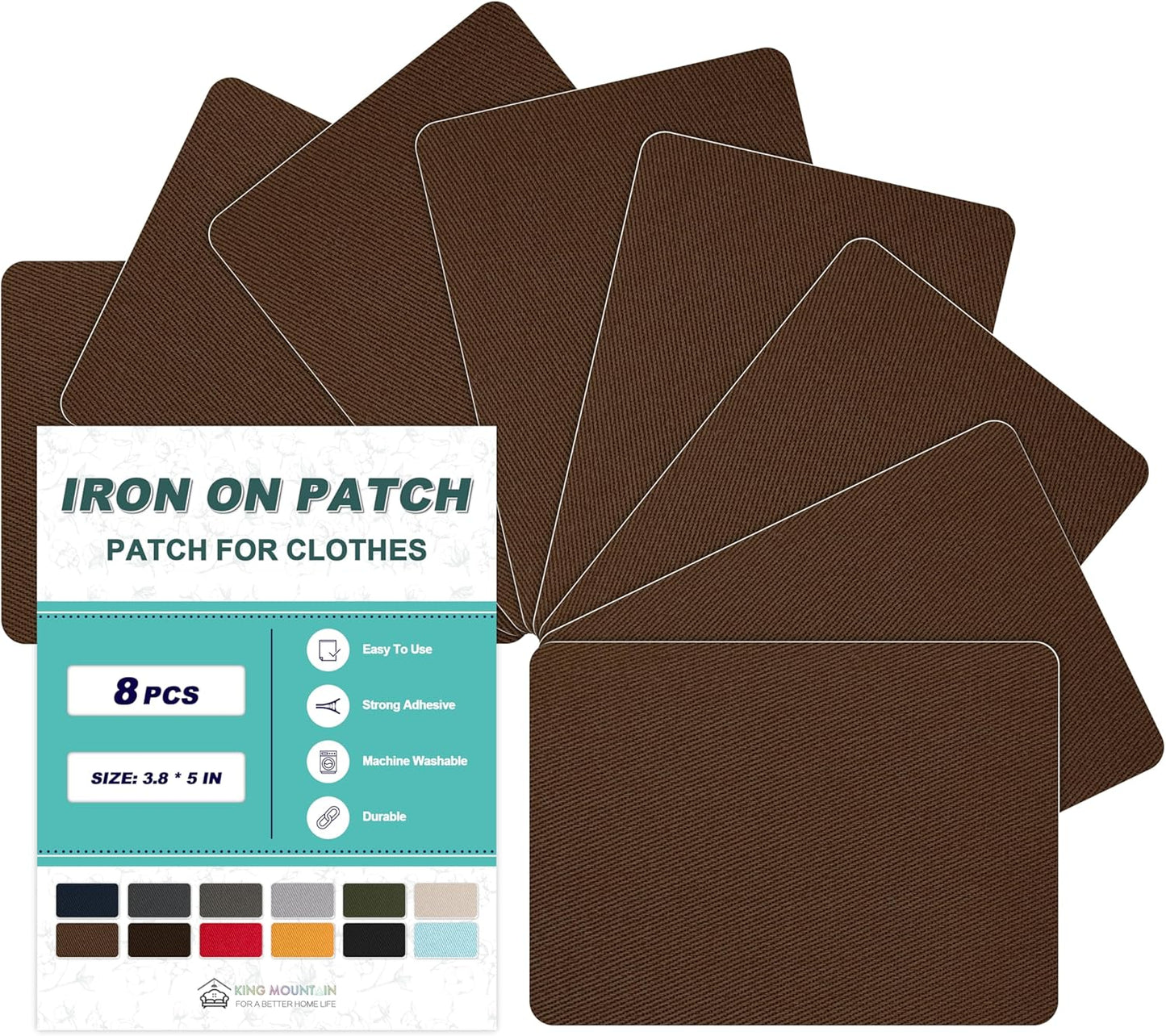Iron on Patches for Clothes, 8 Pieces Patches for Cloth, 100% Cotton Fabric Patches for Clothing, Bag, Hat Repair, Clothing Repair Decorating Kit 3.7" by 4.9" (9.5 cm x 12.5 cm, Brown)