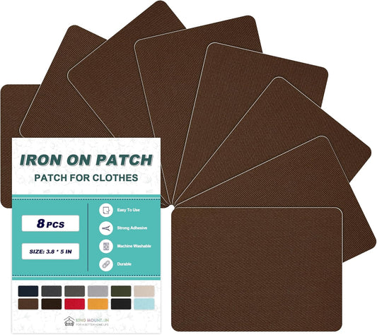 Iron on Patches for Clothes, 8 Pieces Patches for Cloth, 100% Cotton Fabric Patches for Clothing, Bag, Hat Repair, Clothing Repair Decorating Kit 3.7" by 4.9" (9.5 cm x 12.5 cm, Brown)