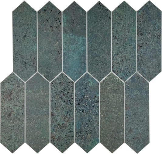 SUNWINGS Backsplash Tile for Kitchen Peel and Stick, Stone Composite Self Adhesive Tiles Faux Marble Pattern Long Hexagon Mosaic Wall Tile for Kitchen, 12 Inch x 11.22 Inch 10 Sheets Green