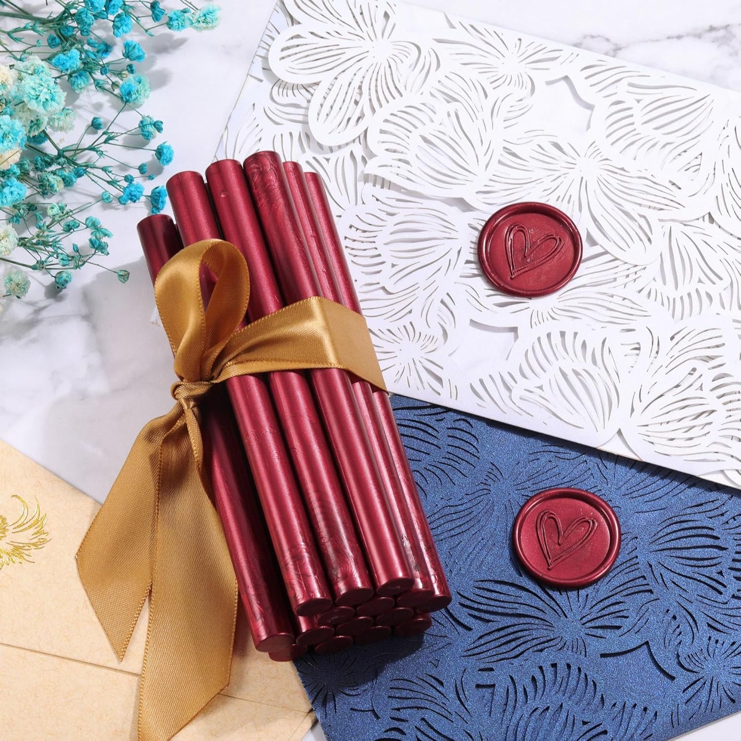 Yoption 15 Pieces Burgundy Glue Gun Sealing Wax Sticks for Wax Seal Stamp, Great for Wedding Invitations, Envelopes, Cards, Christmas Gift Ideas, Wine Packages