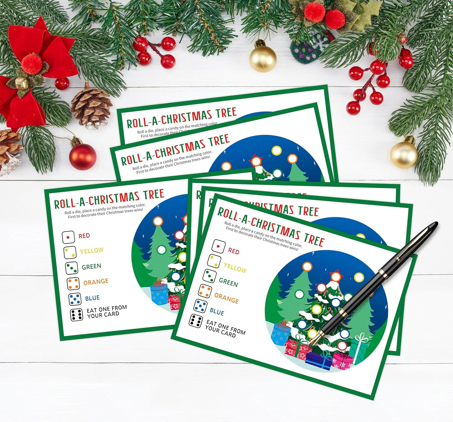 Roll A Christmas Tree Dice Game, Christmas Games for Families & Large Groups-25 Players, Xmas Party Games for Adults, Green Theme Winter Holiday Decorations White Elephant Gifts Ideas