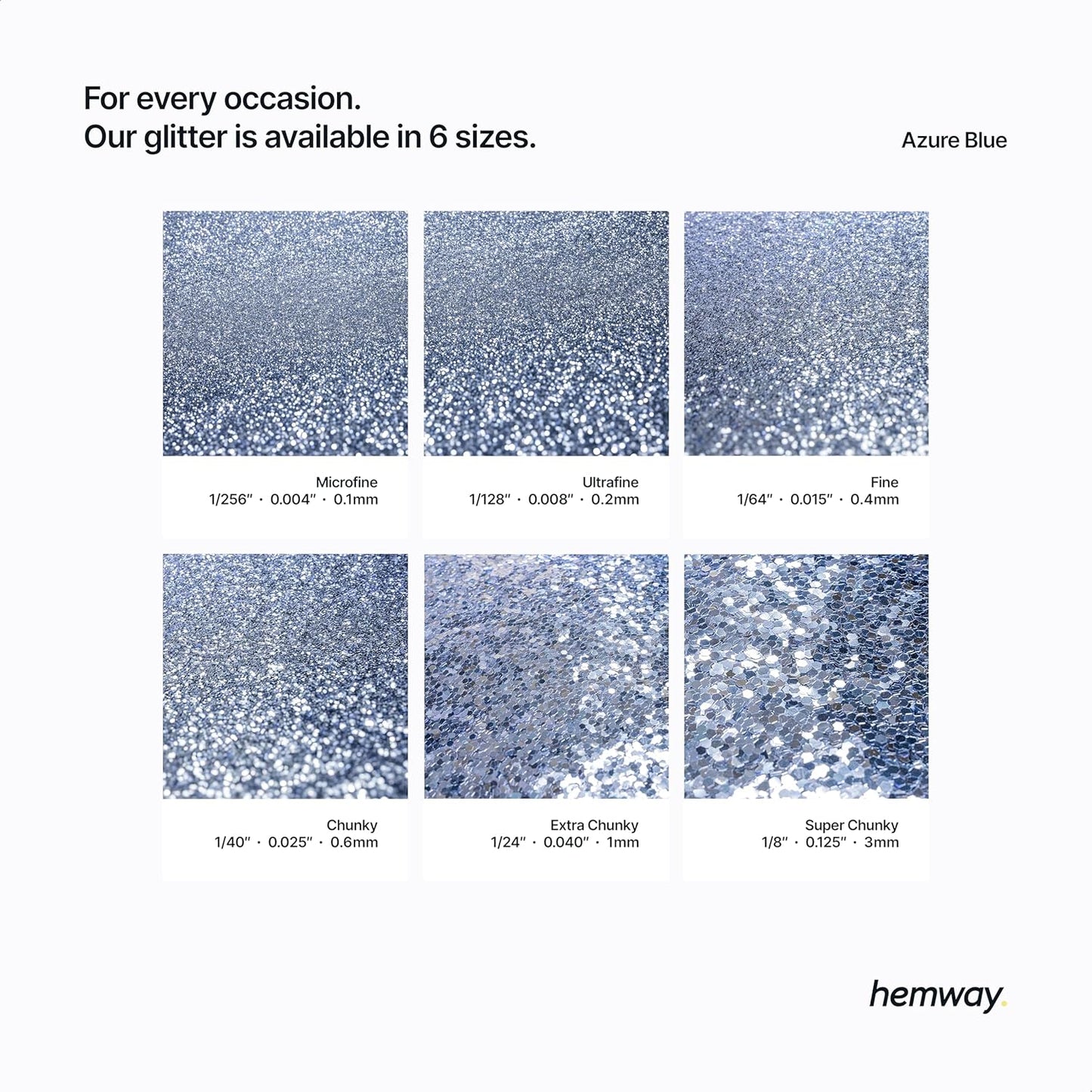 Hemway Polyurethane & Epoxy Resin Glitter 100g / 3.5oz Metallic Crystal Flake Additive for Flooring Jewelry Tumblers Glass Pigment - Chunky (1/40" 0.025" 0.6mm) - Azure Blue