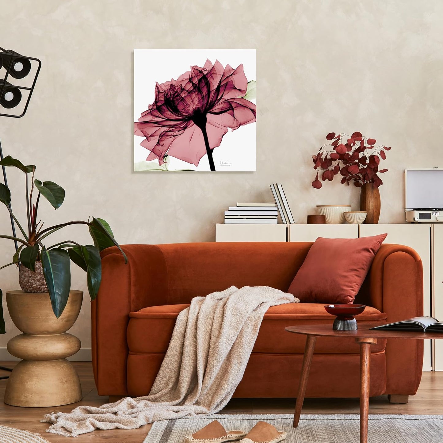 Empire Art Direct Frameless Free Floating Tempered Glass Panel Graphic Wall Art Ready to Hang, 24" x 24", Chianti Rose I, Red Flower Art