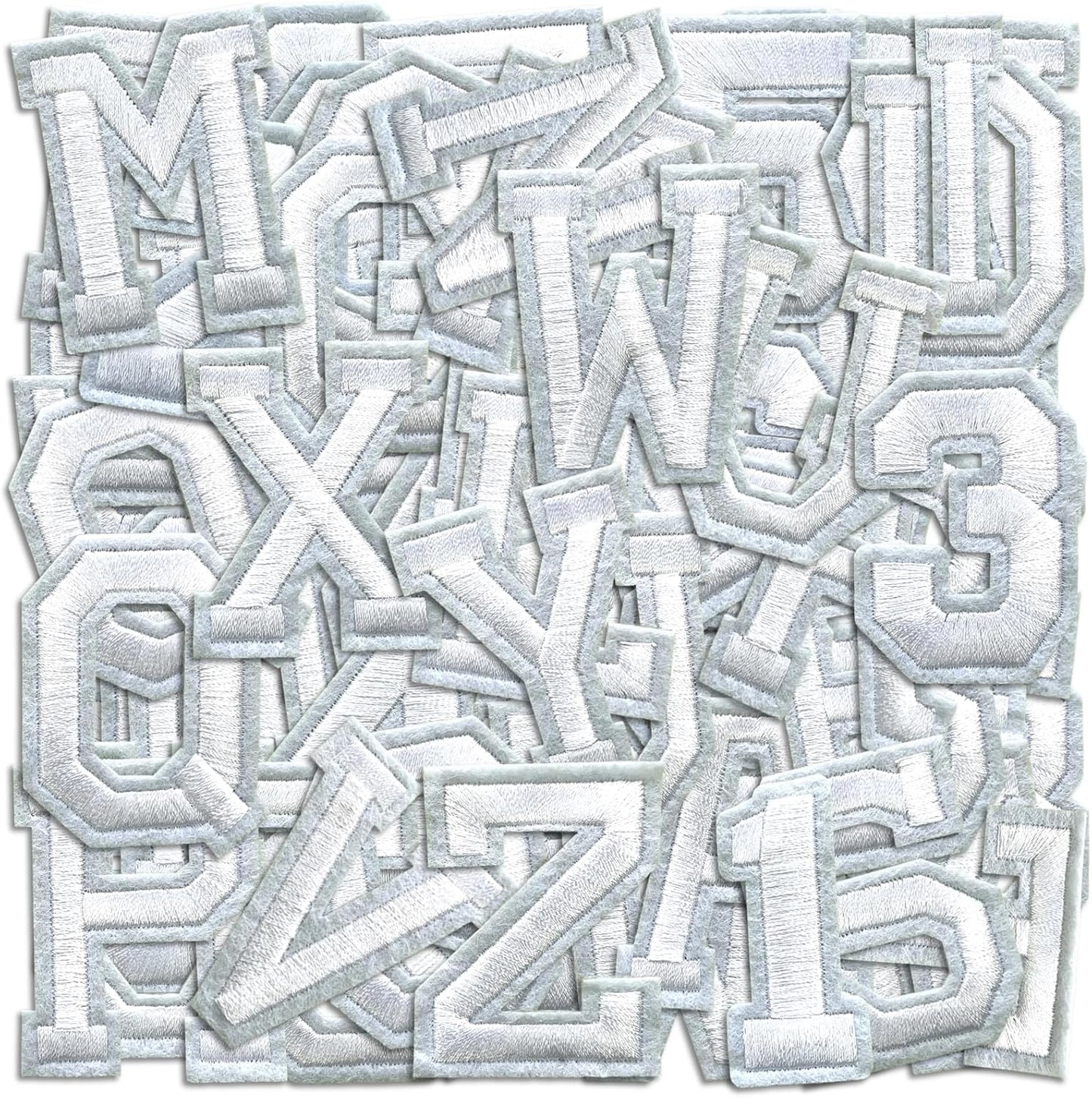 Letter and Number Iron On Patches, A-Z Alphabet and Numbers 0-9 Embroidery Applique Patch, DIY Decorative Heat Press Patches for Clothing Jeans Jackets Backpacks Hats (White 72 Pcs)