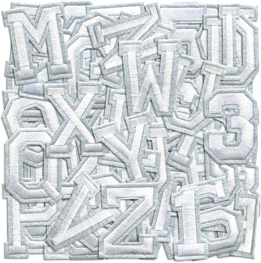 Letter and Number Iron On Patches, A-Z Alphabet and Numbers 0-9 Embroidery Applique Patch, DIY Decorative Heat Press Patches for Clothing Jeans Jackets Backpacks Hats (White 72 Pcs)