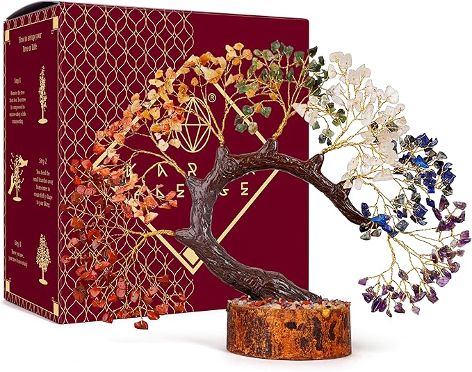 KARMAPLEDGE 7 Chakra Crystal Tree of Life for Home, Office Desk Decor, Handmade Bonsai Trees for Positive Energy, Money, Good Luck Birthday Gifts for Women, Mom