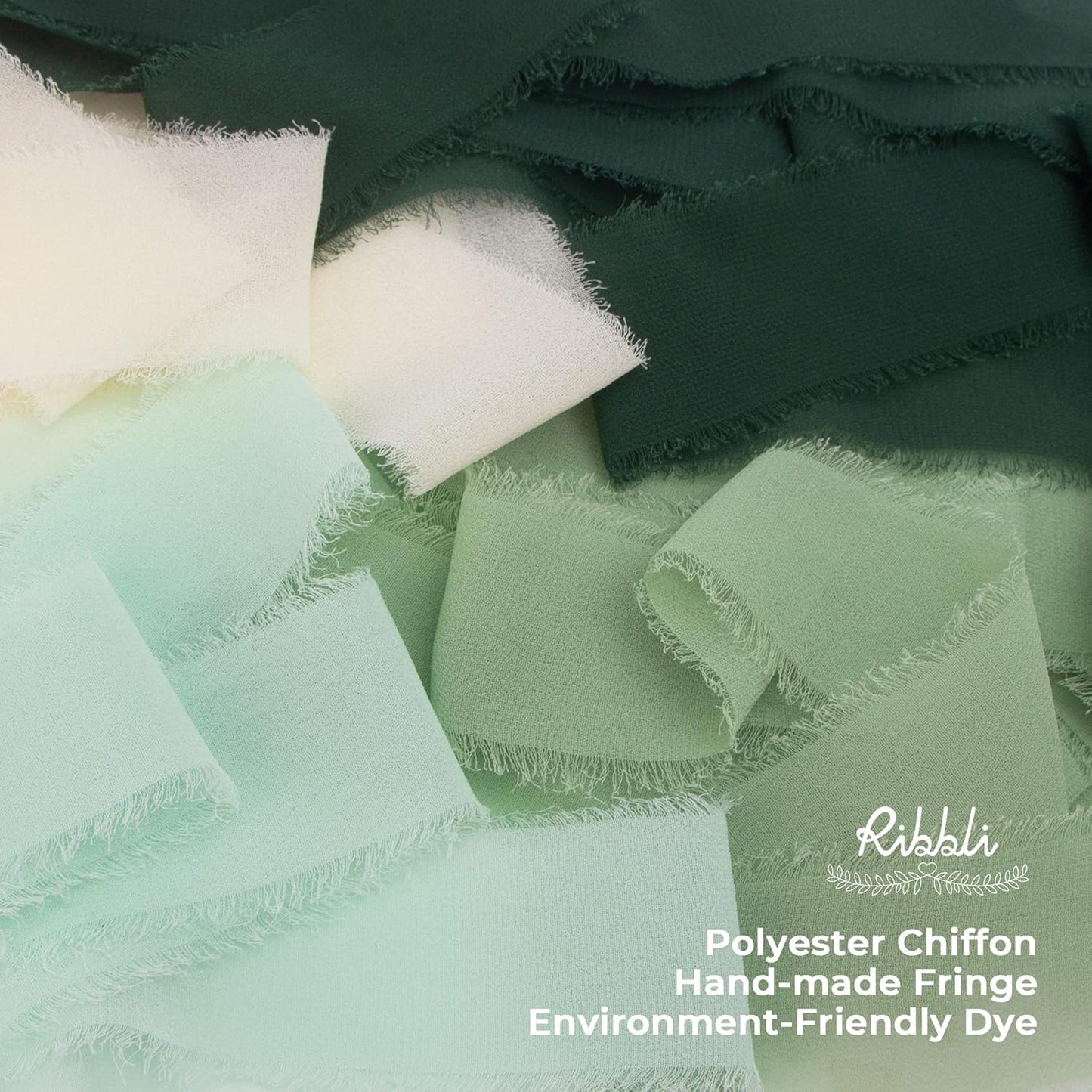 Ribbli Forest Green Chiffon Ribbon 1-1/2 inch x 20 Yard Handmade Fringe Chiffon Silk Ribbon,Black Ribbon for Wedding Invitations, Bridal Bouquets Wrapping, Flower Arrangement Decoration