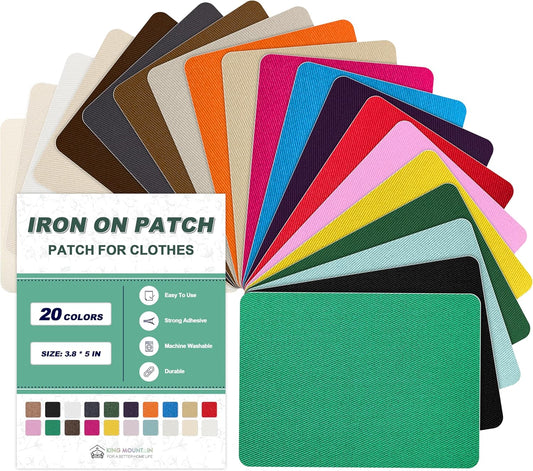 Iron on Patches for Clothes, 20 Pieces Multi-Colored Patches for Cloth, 100% Cotton Fabric Patches for Clothing, Bag, Hat Repair, Clothing Repair Decorating Kit 3.7" by 4.9" (9.5 cm x 12.5 cm)