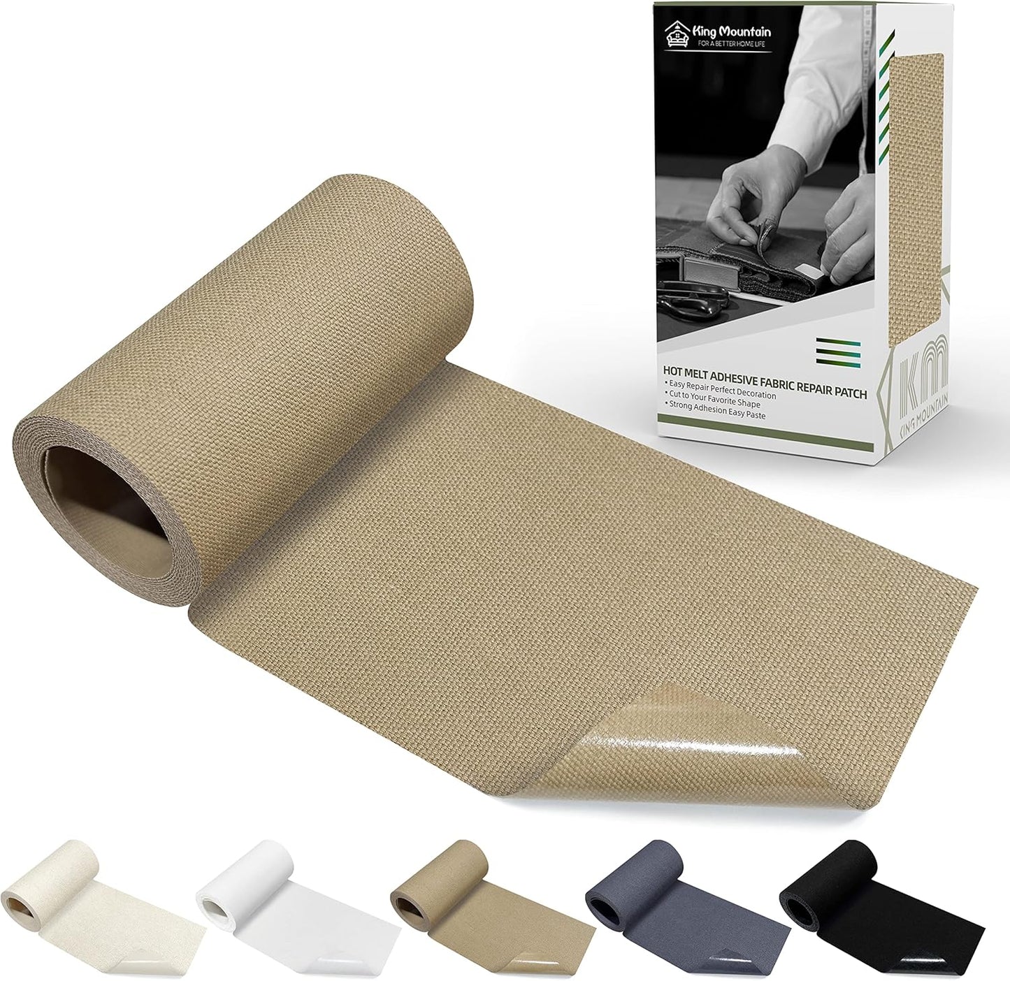 KING MOUNTAIN Canvas Iron on Patch,3"×60",Waterproof 100% Cotton Fabric Repair Patch,Used for Various Sofa,Tent,Clothes,Seats,Suitcases (Camel)