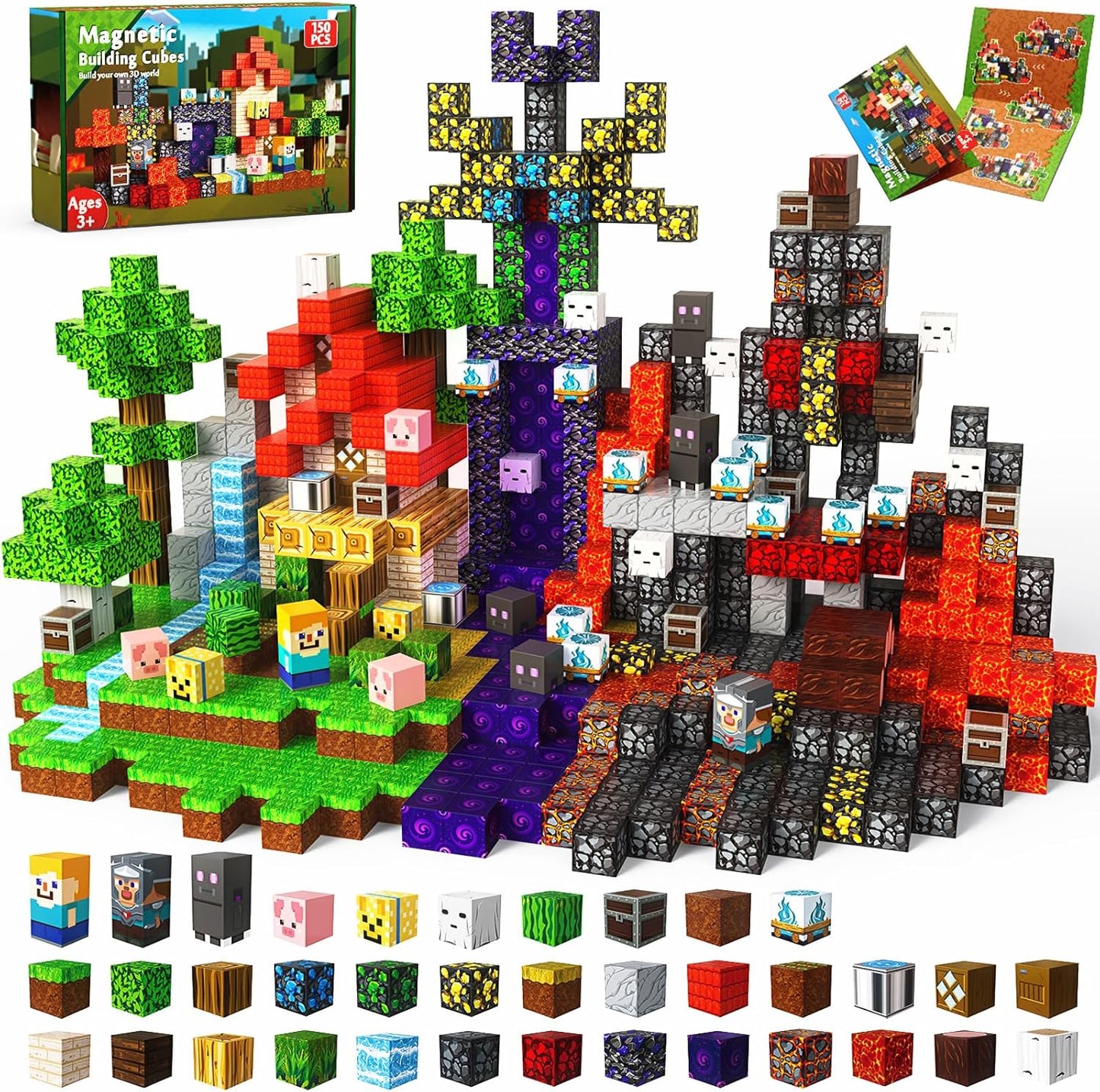 150 PCS Magnetic Blocks - Magnetic Building Block for Kids Ages 4-8 8-12, Magnet Blocks Cubes Tiles Constructions Toy for Girl Boy, STEM Montessori Stacking Toy, Sensory Play Halloweens Birthday Gifts