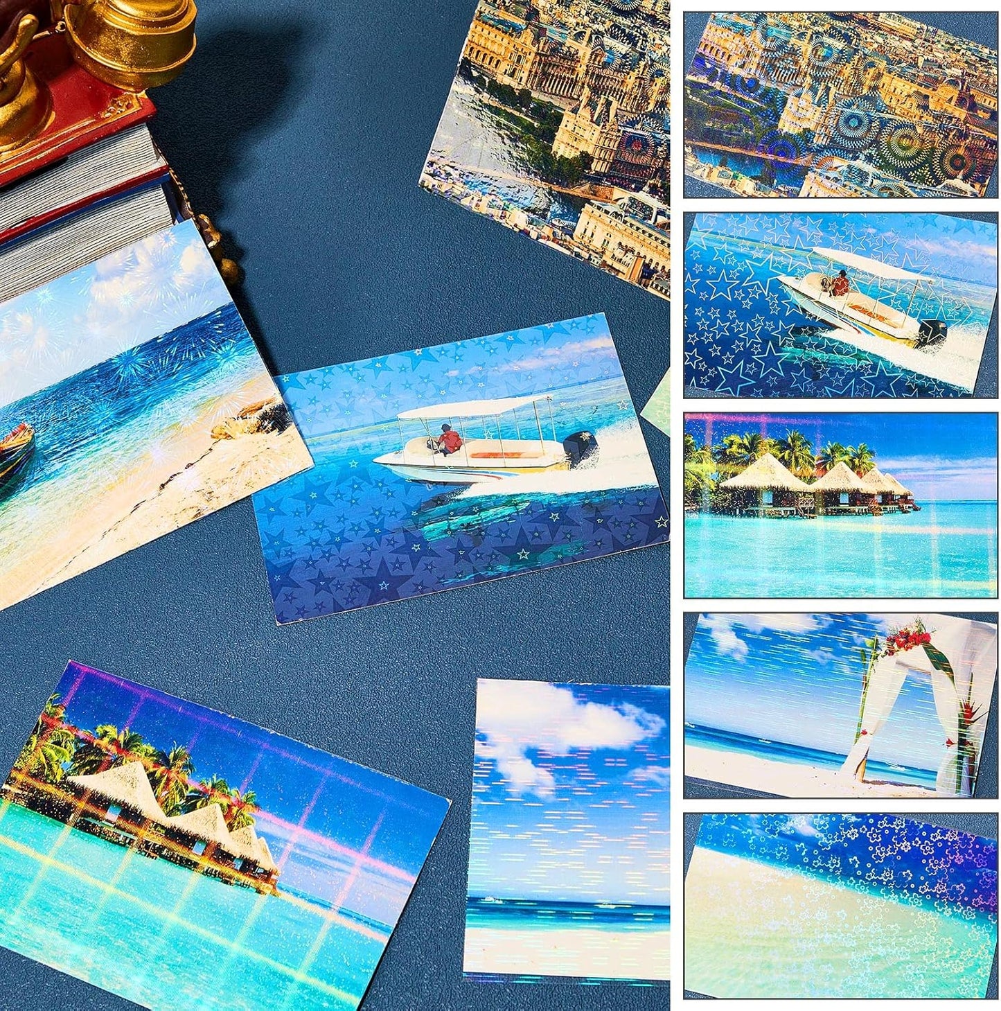 36 Sheets Holographic Sticker Paper Clear A4 Vinyl Sticker Paper Self Adhesive Waterproof Transparent Film Gem Rainbow Star Patterns, 11.7 x 8.3 Inch (Line,Lattice,Firework,Gear,Flower,Pentagram)