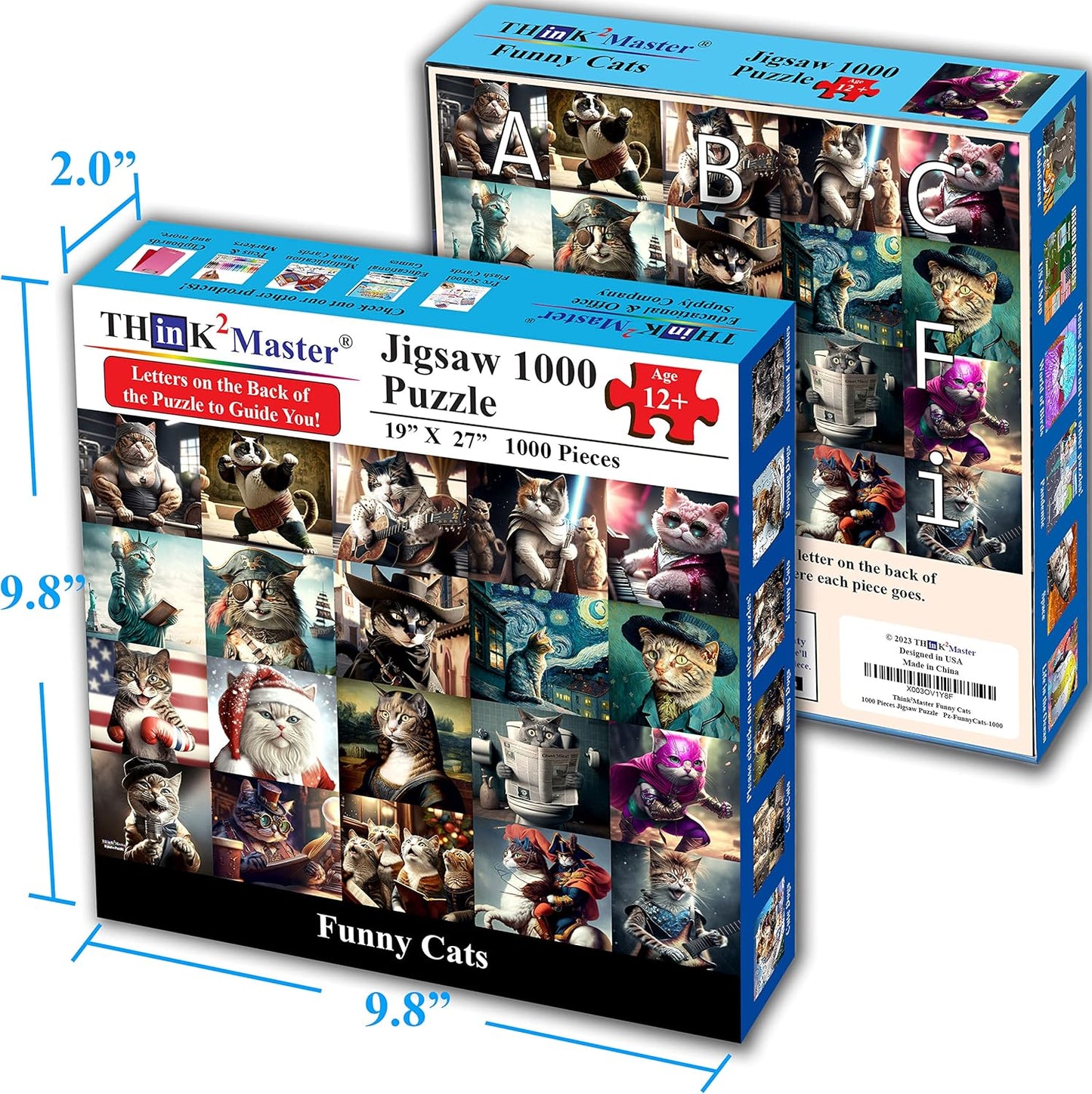 Think2Master Funny Cats 1000 Pieces Jigsaw Puzzle Featuring heartwarming Kittens and Cats. Fun for Teens, Seniors & Families. Great Gift for Kids Ages 13+ Size: 26.8” x 18.9”