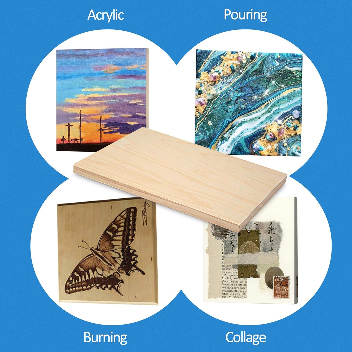 Falling in Art Unfinished Birch Wood Canvas Panels Kit, 4 Pack of 2 Sizes 11x14' and 9x12' Studio 3/4’’ Deep Cradle Boards for Pouring Art, Crafts, Painting, and More