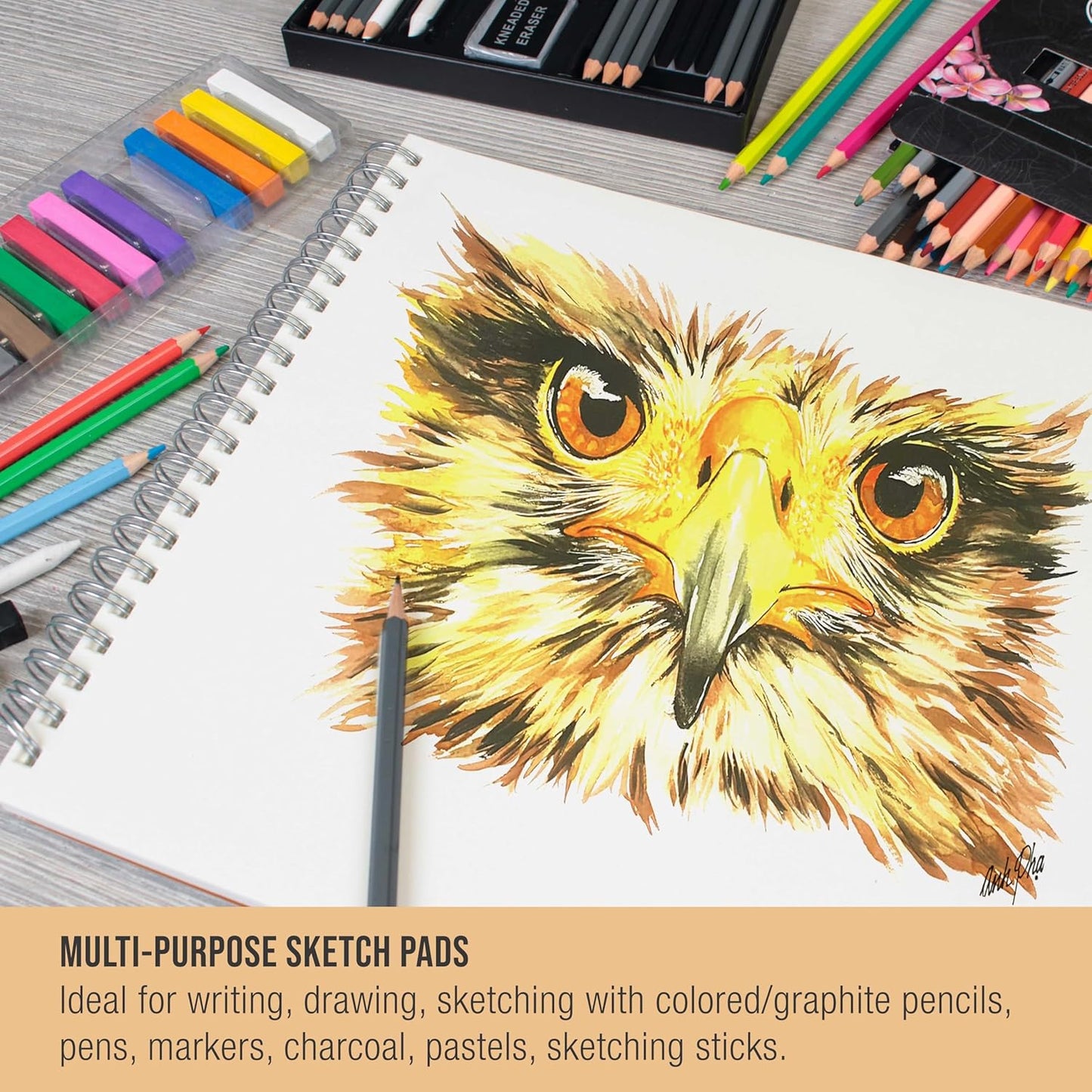 U.S. Art Supply 9"x12" Top Spiral Bound Sketch Book, 2 Pack, 100 Sheets Each, 60lb (100gsm), Acid-Free, Artist Sketchbook, Drawing Pad for Adults & Students