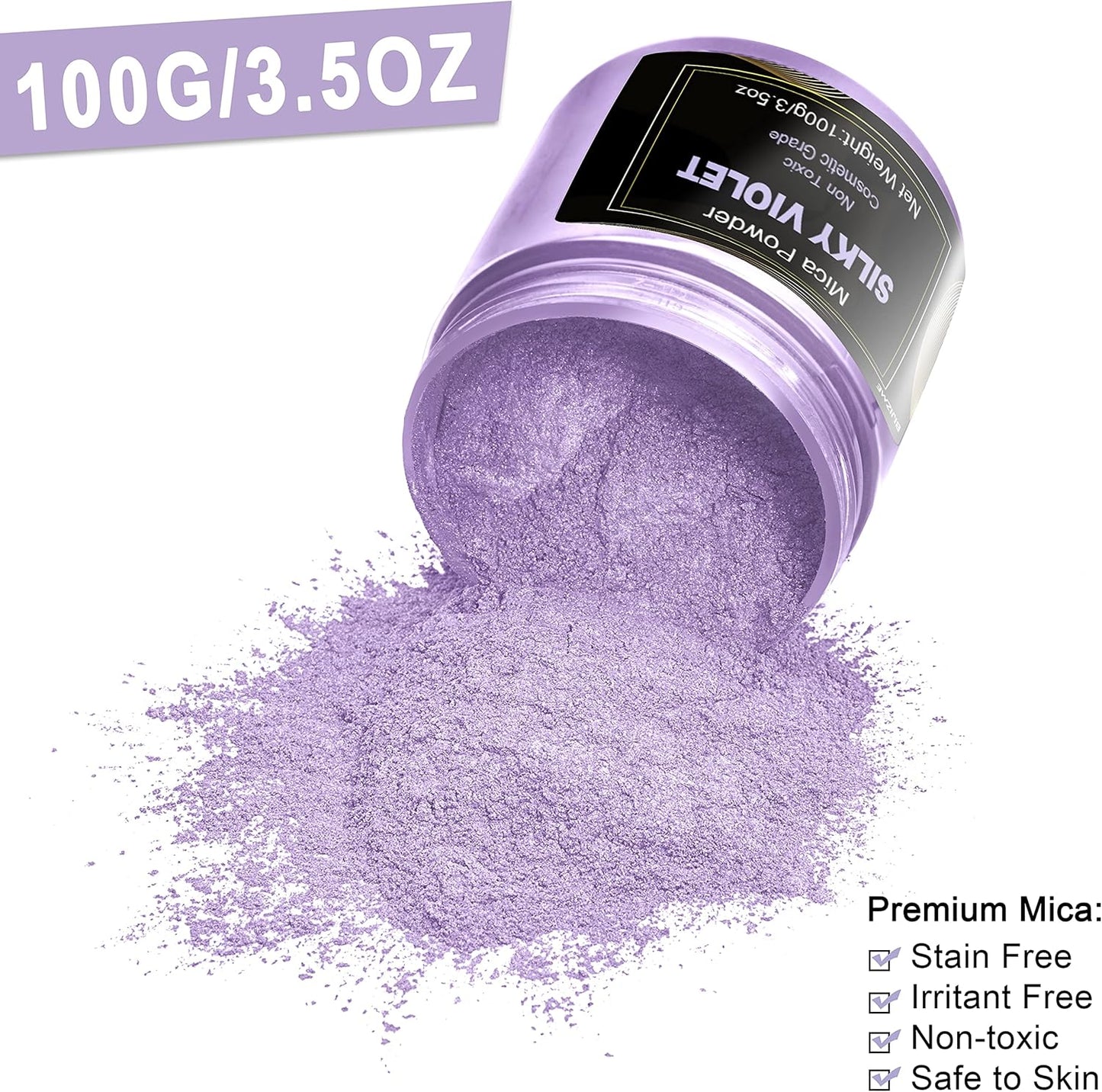 Violet Mica Powder Pigment (100g) -Cosmetic Grade Metallic Mica Powder for Epoxy Resin, Lip Gloss, Soap,Candle Making, Bath Bombs,Tumblers,Jewelry, Dyes and DIY Crafting Projects(Silky Violet,3.5oz)