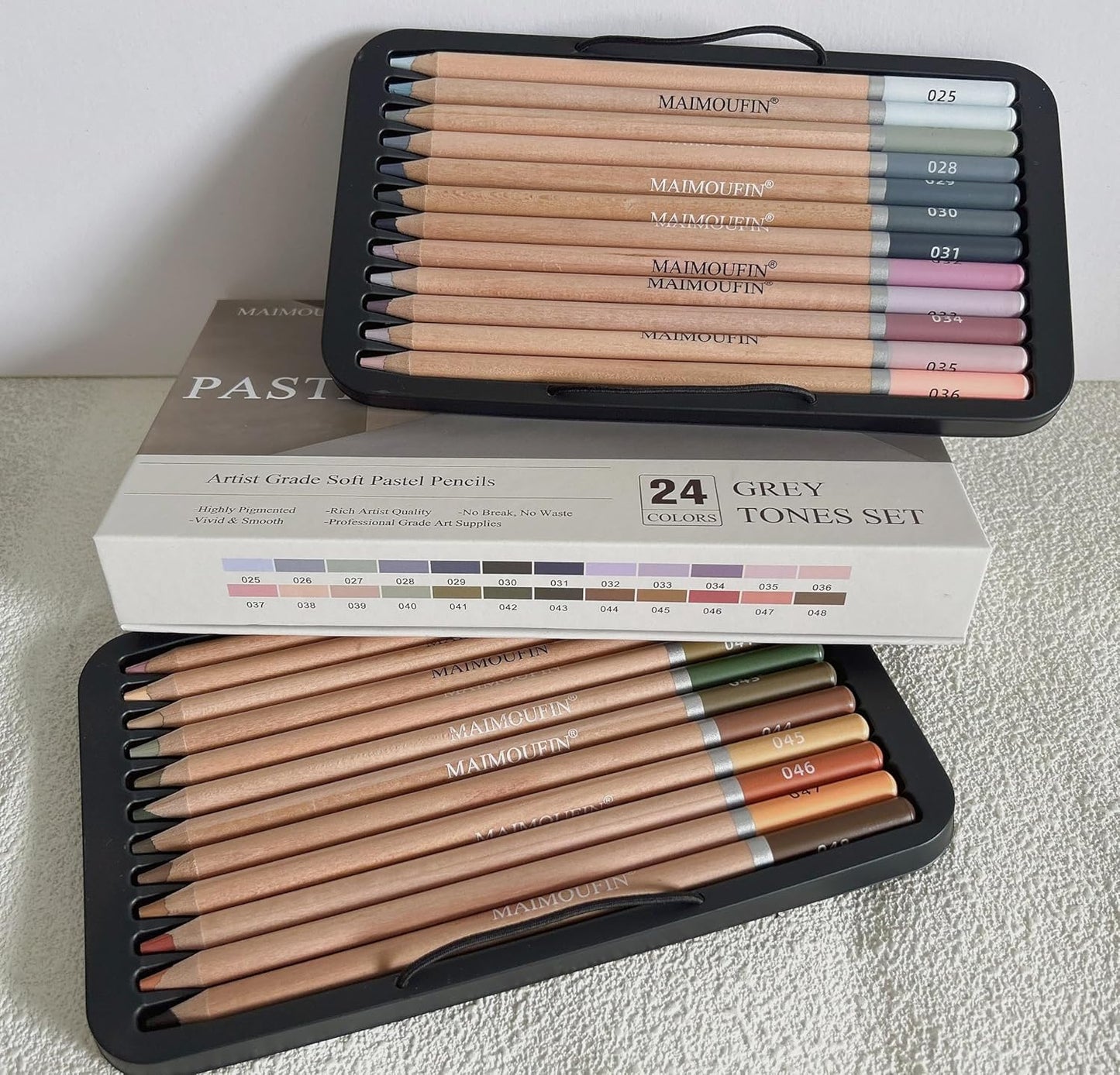 Soft Pastel Pencils 24 Colors Grey Tone Drawing Pencil Set Professional Grade Pastels Art Supplies for Drawing Sketching Coloring(Not Oil-Based) (Grey)